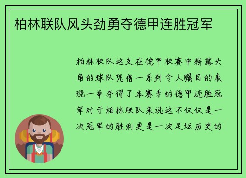 柏林联队风头劲勇夺德甲连胜冠军